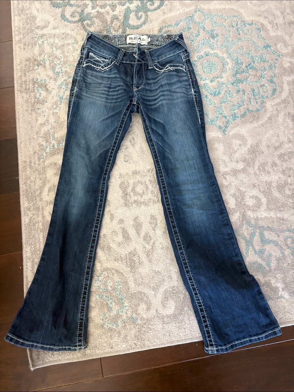Ariat Women's Medium Dark Blue Flare Jeans with Embroidered Pockets
